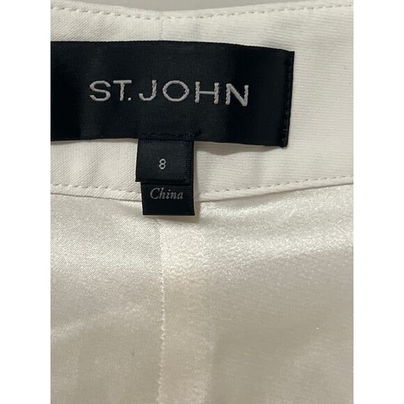 Women's St. John Diana Ivory Straight Leg, Split Hem Trousers, Size 8, #1143-X - Picture 7 of 8